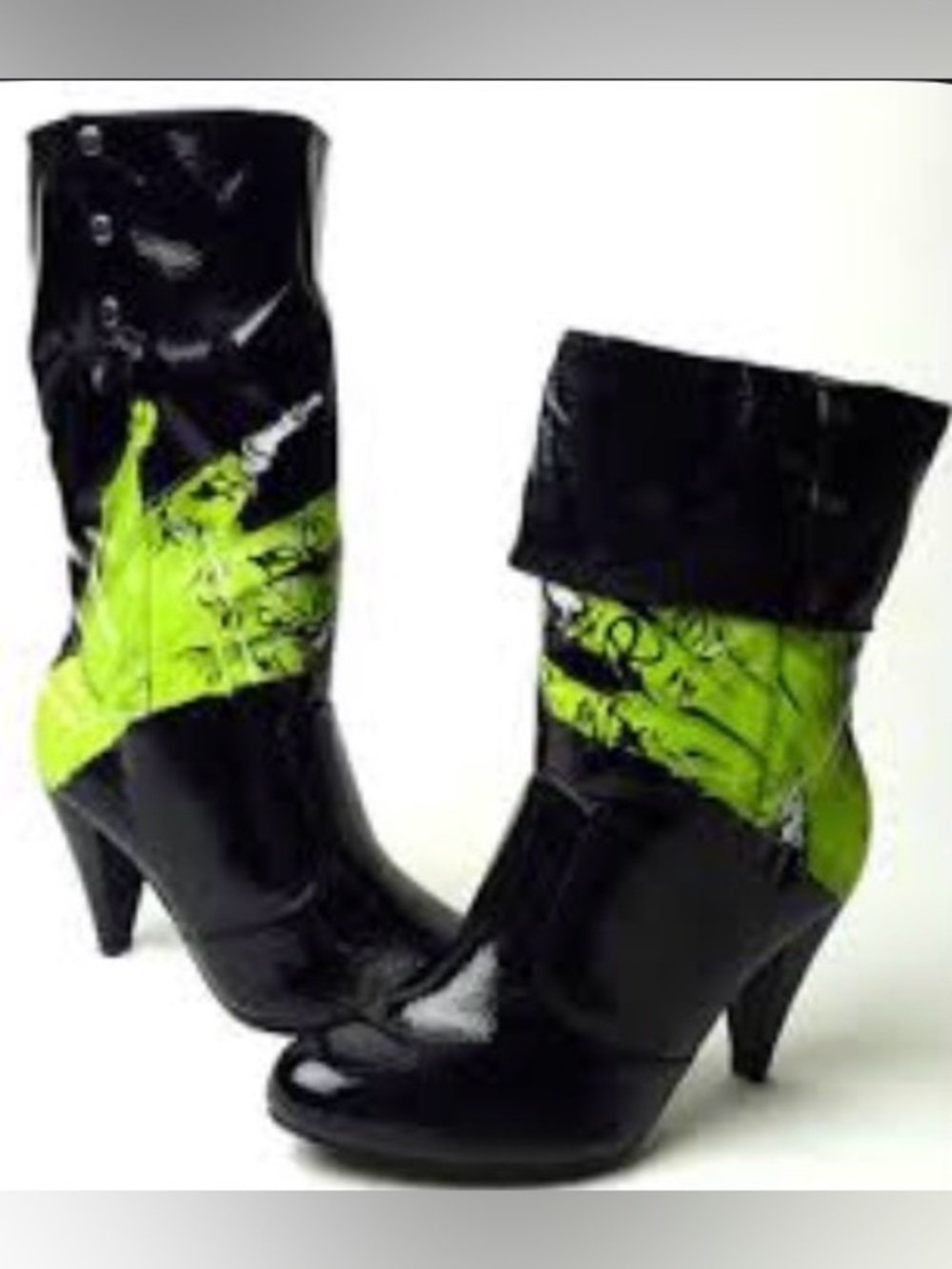 Iron fist Halloween Black High-Heel Ankle Boot with Lime Graphic Accent